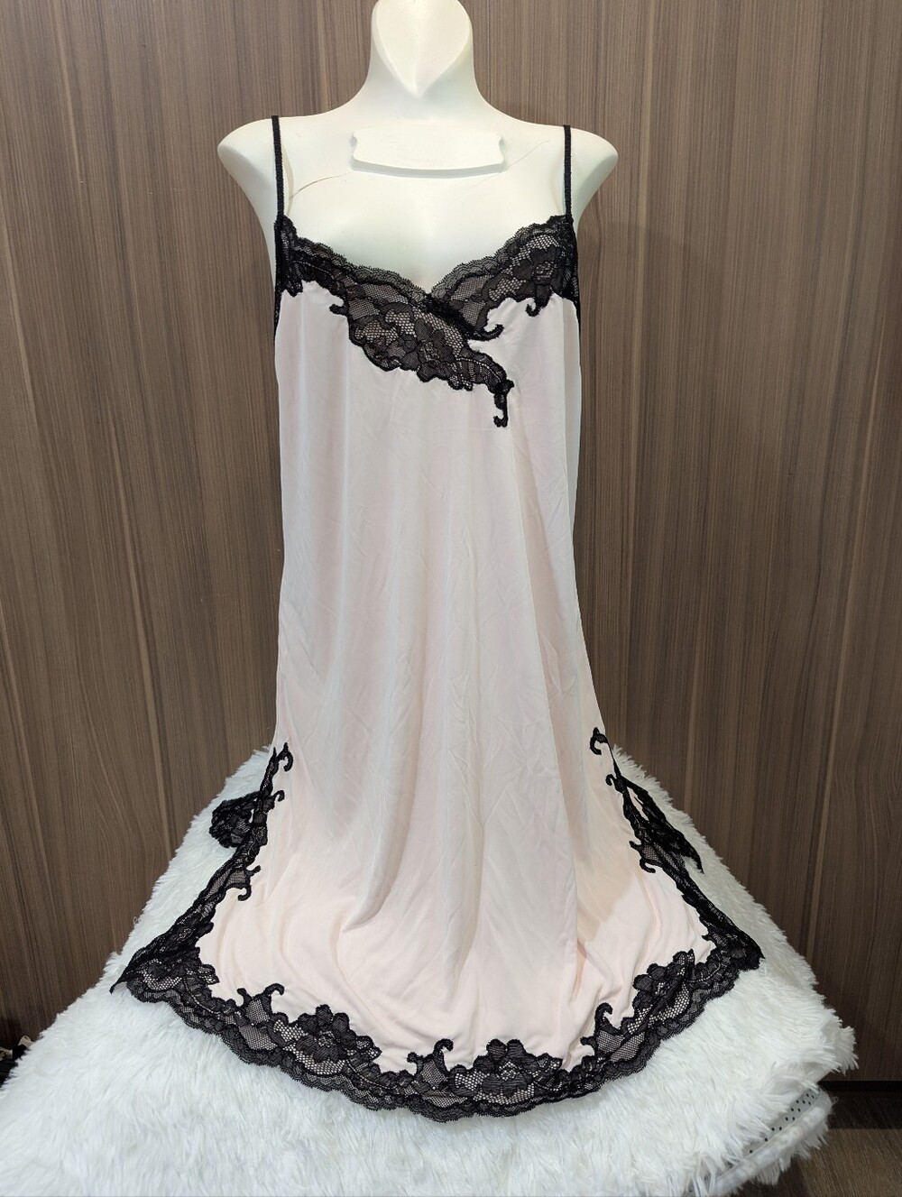 NWT Natori Pink & Black Lace Shangri-La Chemise Nightgown Size XL Q78014